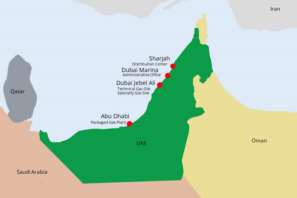 Map of Air Products locations in the United Arab Emirates