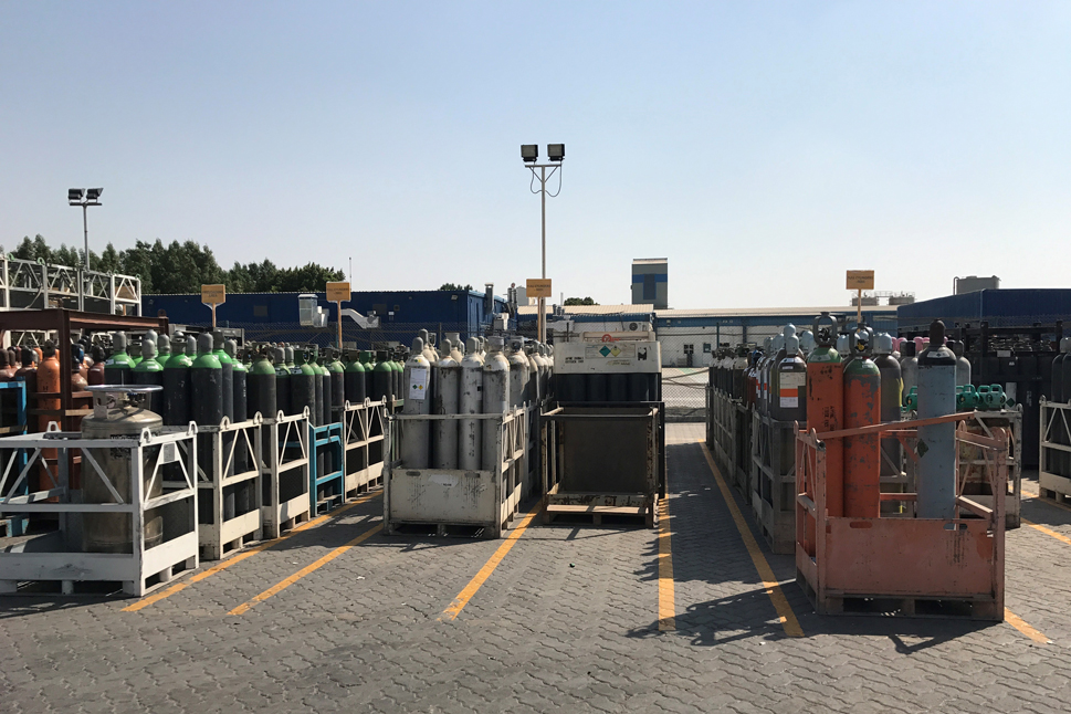 Cylinders at industrial gas facility in United Arab Emirates